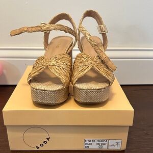 Soda Braided Raffia Platform Wedges - Natural Tan